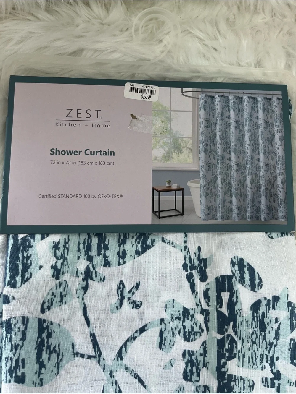 ZEST Kitchen + Home Green & White Floral Shower Curtain 72x72